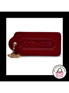 2.25" COACH VINTAGE DOUBLE SIDED Red Leather Fob Bag Charm Keychain Hang Tag